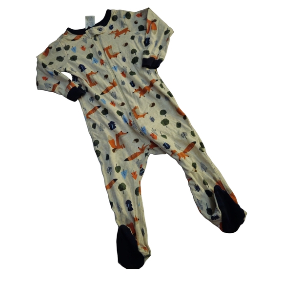Gerber Infant 6-9M Woodland Animal Zip Up Pjs Fox Tree Stripes Footed 2p Set - Picture 3 of 10